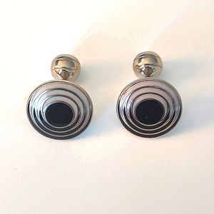 Pair of Black & White in Silver Cuff Links & Tux Buttons.